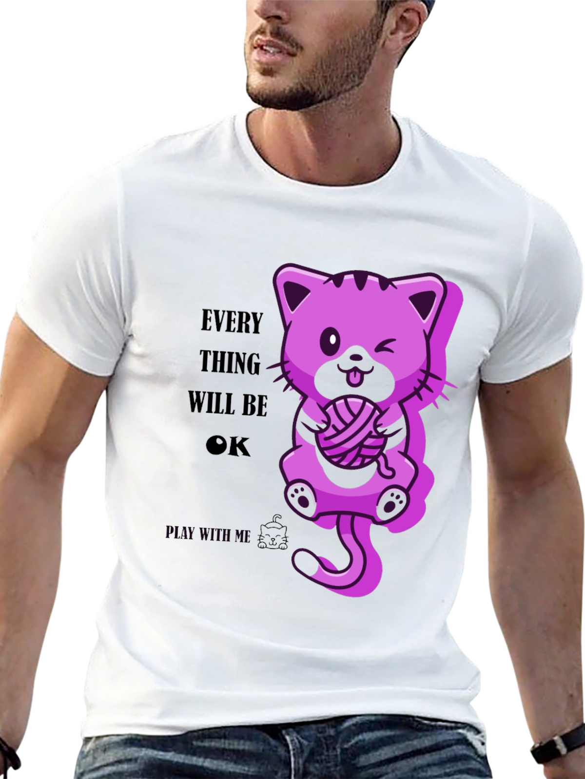 Everything Will Be OK - Cute Cat Graphic Tee