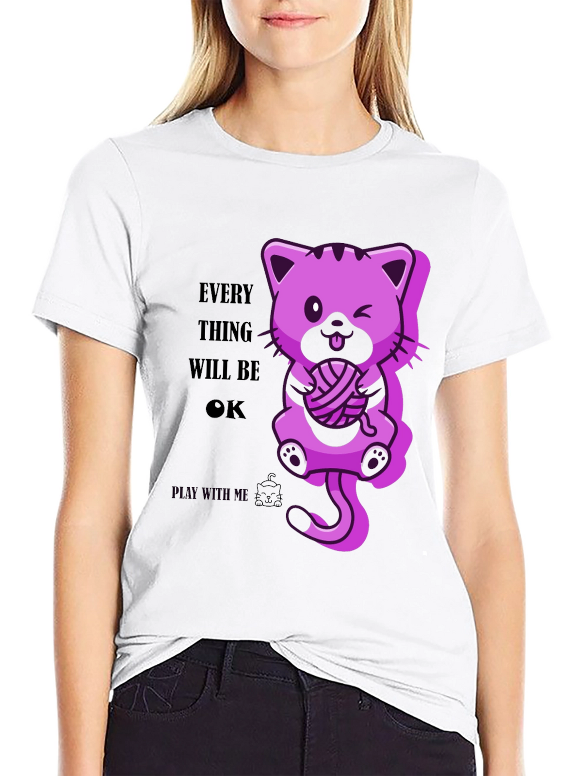 Everything Will Be OK - Cute Cat Graphic Tee