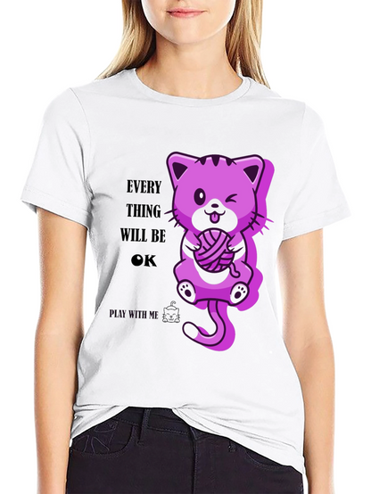Everything Will Be OK - Cute Cat Graphic Tee