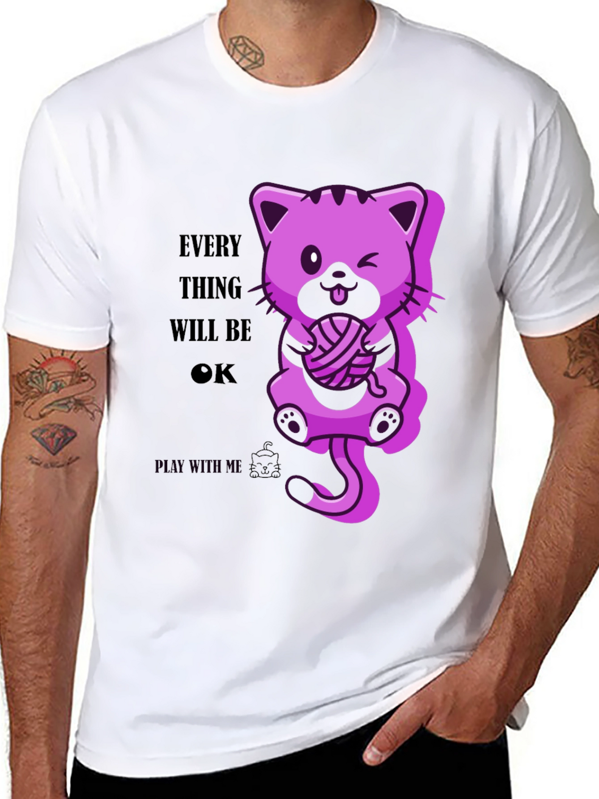 Everything Will Be OK - Cute Cat Graphic Tee