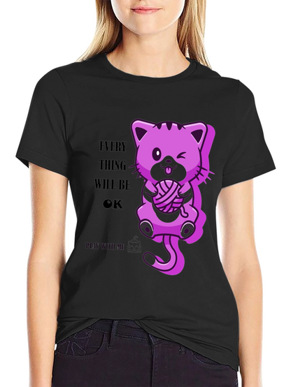 Everything Will Be OK - Cute Cat Graphic Tee
