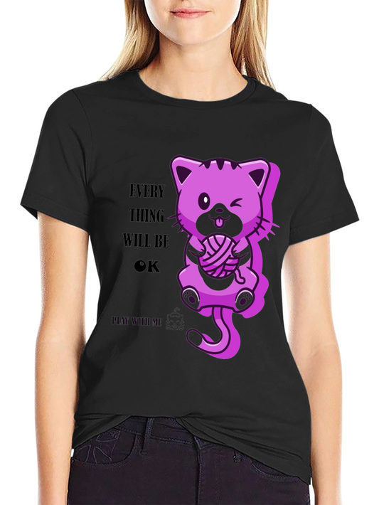 Everything Will Be OK - Cute Cat Graphic Tee