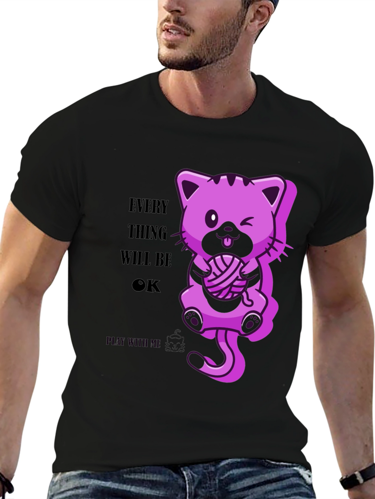 Everything Will Be OK - Cute Cat Graphic Tee