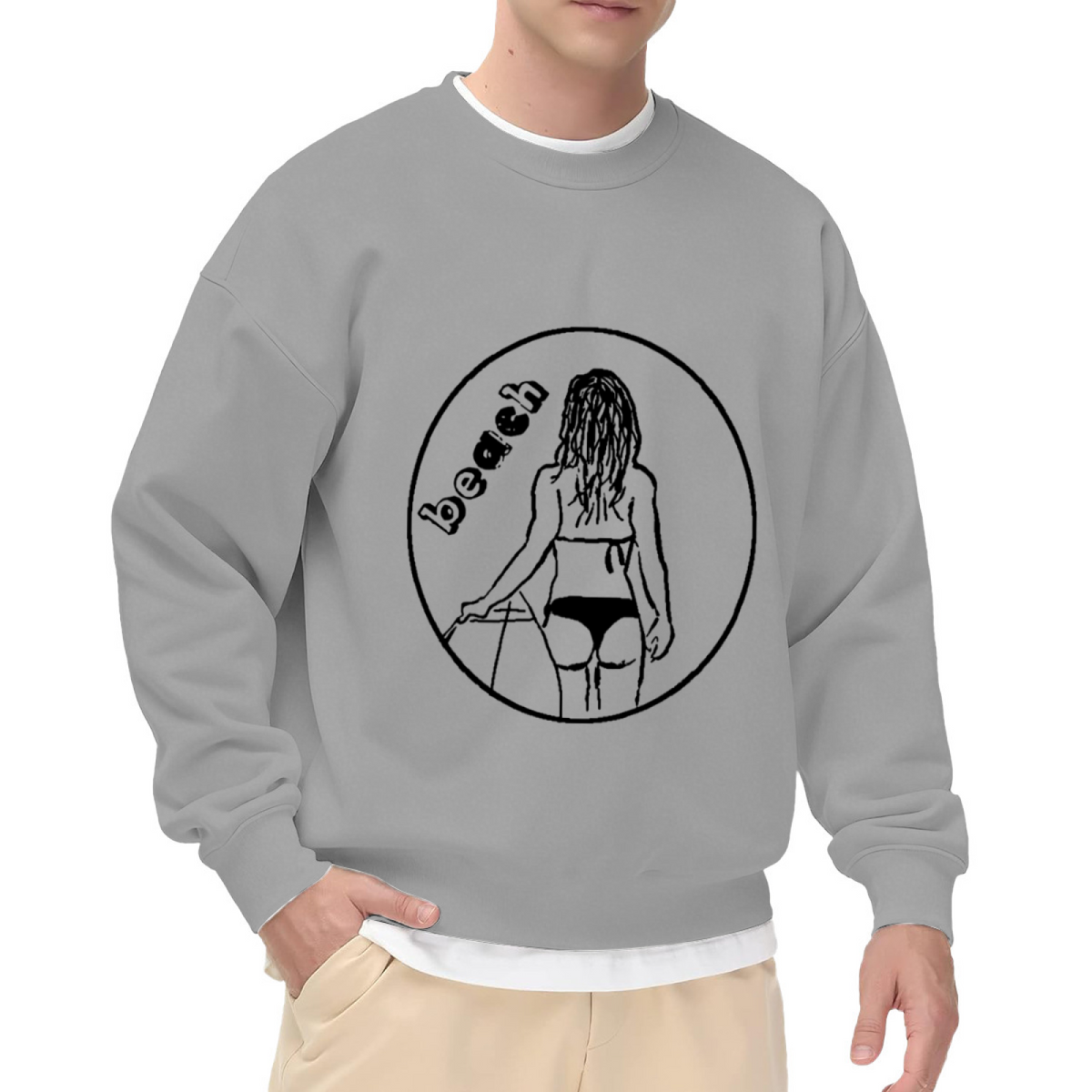 Beach Girl Line Art Crewneck Sweatshirt, Minimalist Surfboard Summer Pullover, Beach Lover Gift