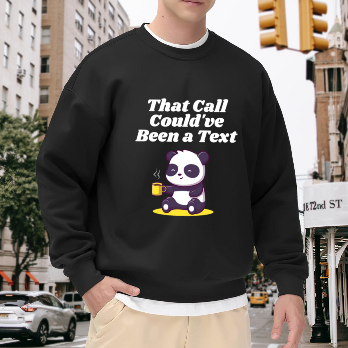 That Call Could've Been A Text Funny Panda Coffee Crewneck Sweatshirt | Introvert Phone Humor Pullover, Cozy Gift Top