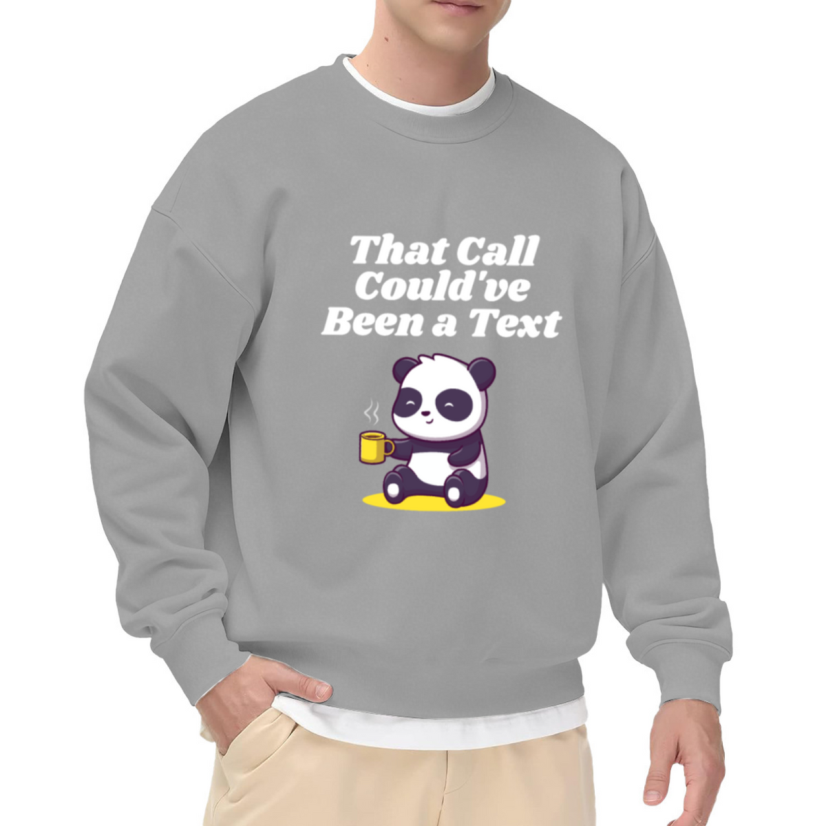 That Call Could've Been A Text Funny Panda Coffee Crewneck Sweatshirt | Introvert Phone Humor Pullover, Cozy Gift Top