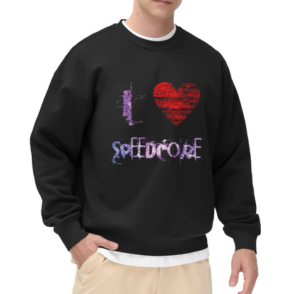 i Love Speedcore Crewneck Sweatshirt Glitch Pixel Aesthetic Music Genre Graphic Top for Electronic Music Fans