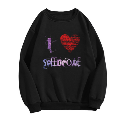 i Love Speedcore Crewneck Sweatshirt Glitch Pixel Aesthetic Music Genre Graphic Top for Electronic Music Fans