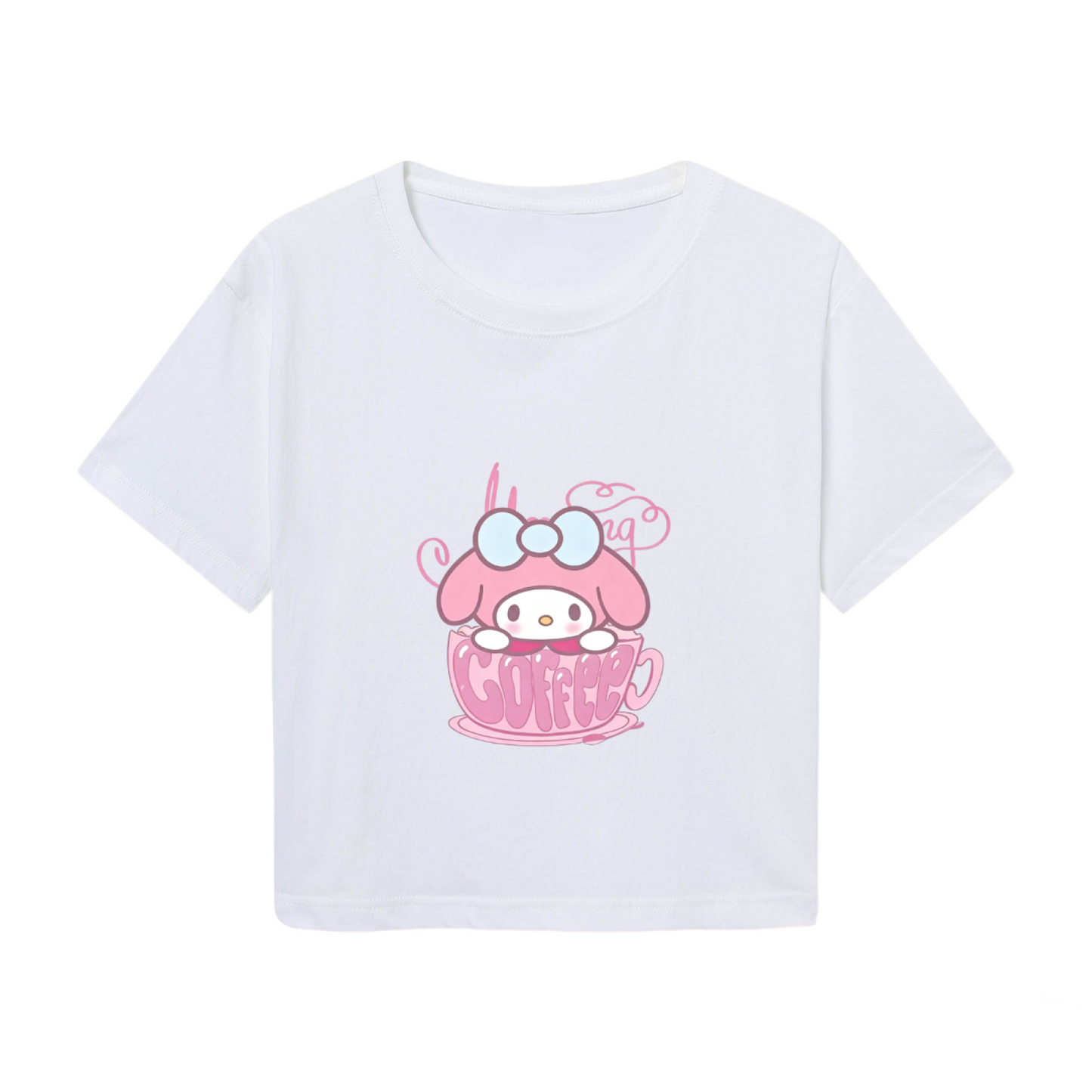 Sweet My Melody In Coffee Cup Graphic Cropped Top Y2K Kawaii Tee