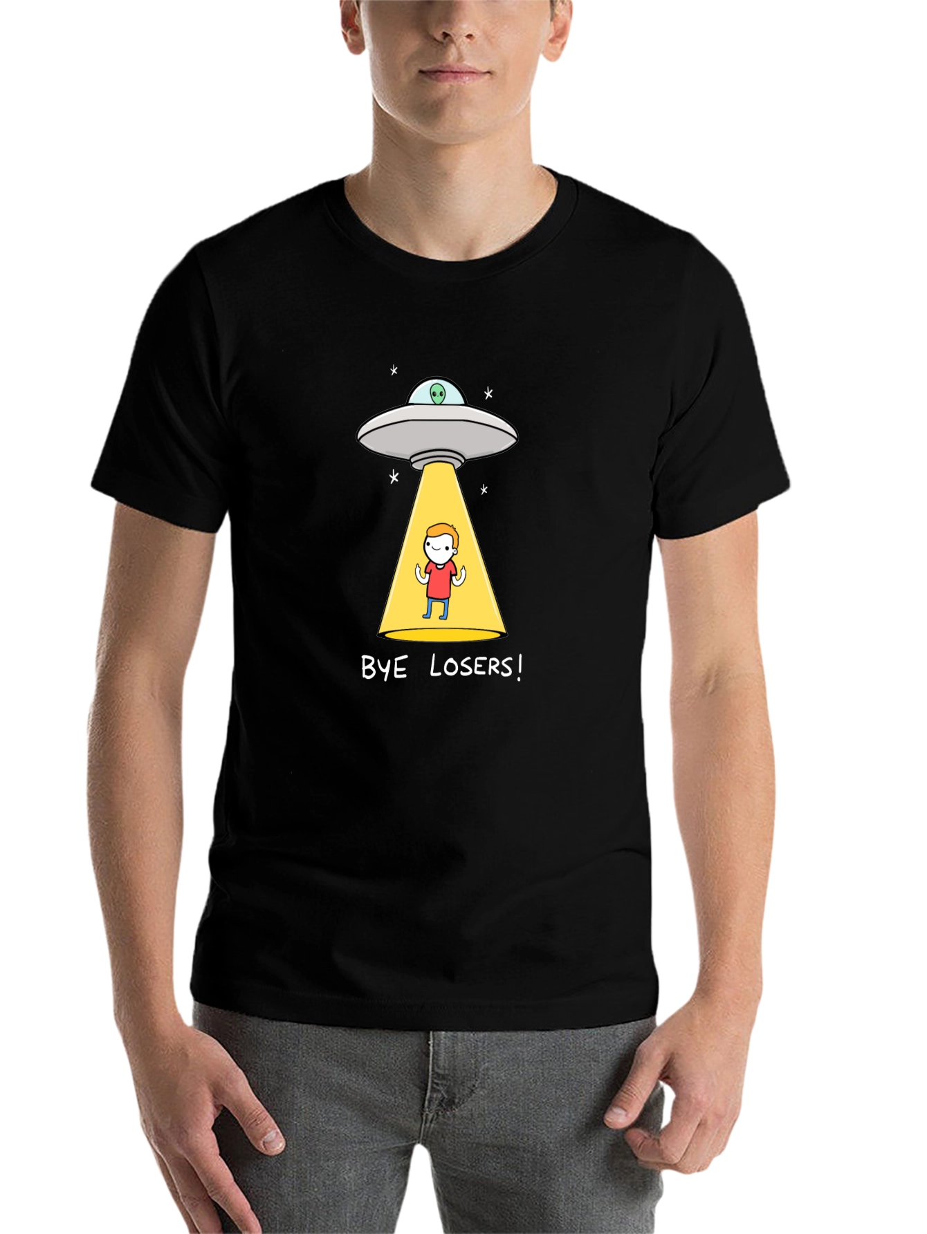 Bye Losers! Alien Abduction Graphic Tee - Black Cotton Blend
