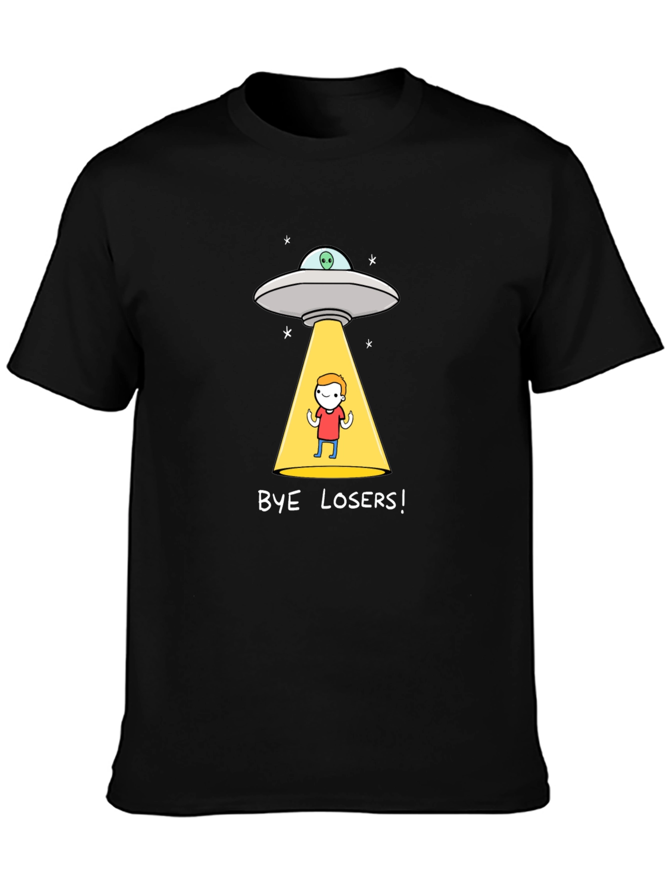 Bye Losers! Alien Abduction Graphic Tee - Black Cotton Blend