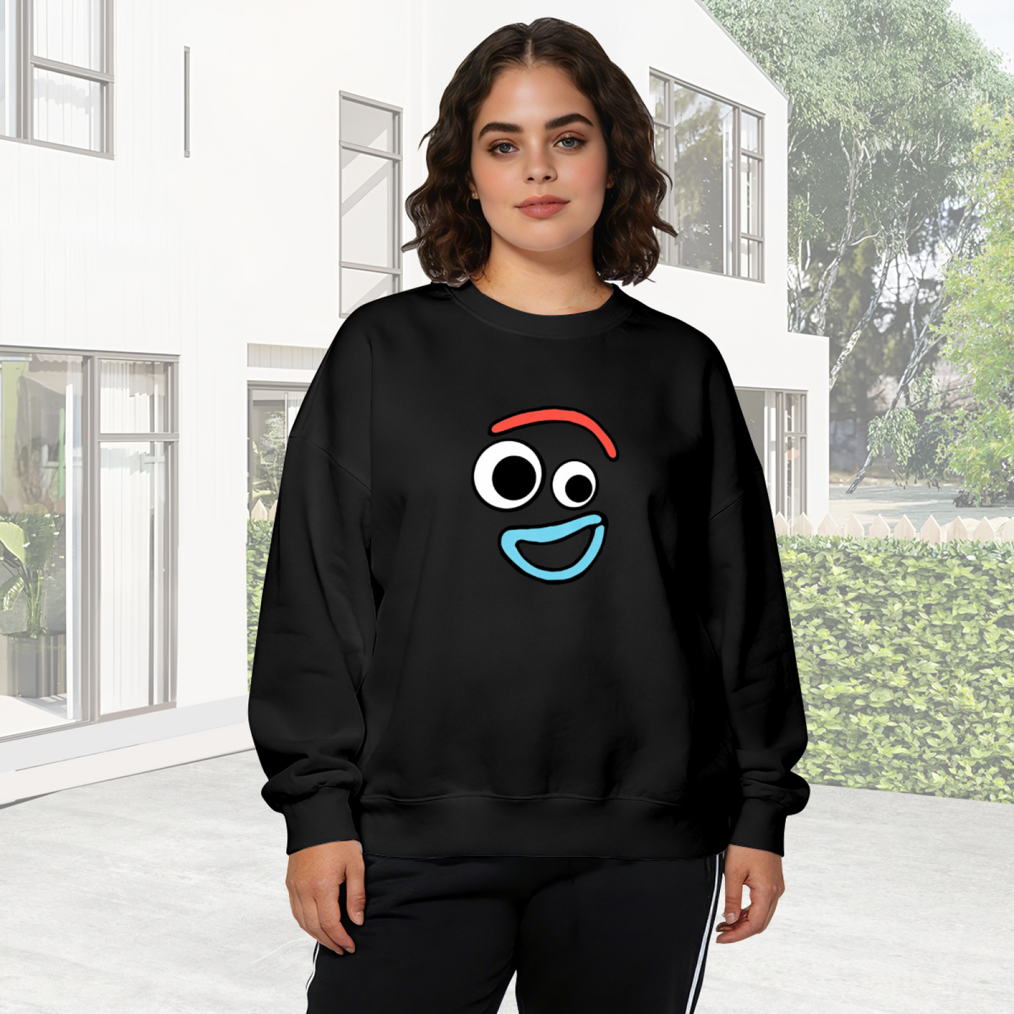 Fun Cartoon Goofy Face Graphic Crewneck Sweatshirt