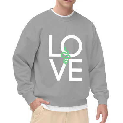 Love Snake Sweatshirt | Minimalist Letter Graphic Crewneck, Green Snake Illustration Pullover Top, Edgy Streetwear Gift for Women Men