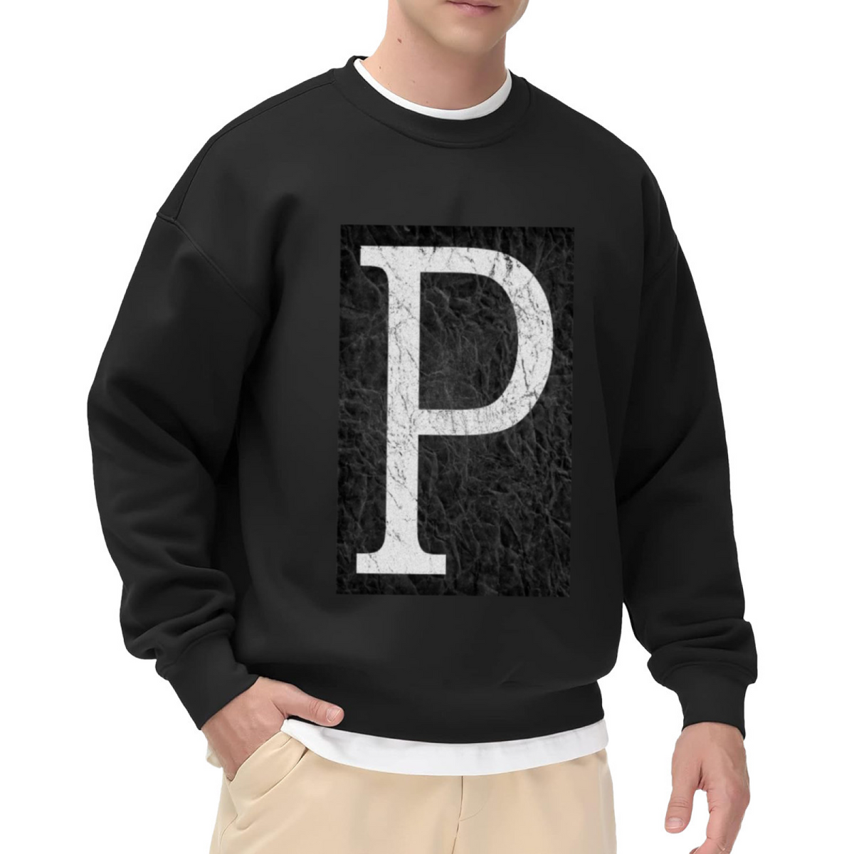 Letter P Marble Texture Crewneck Sweatshirt, Stone Monogram Pullover, Personalized Initial Gift