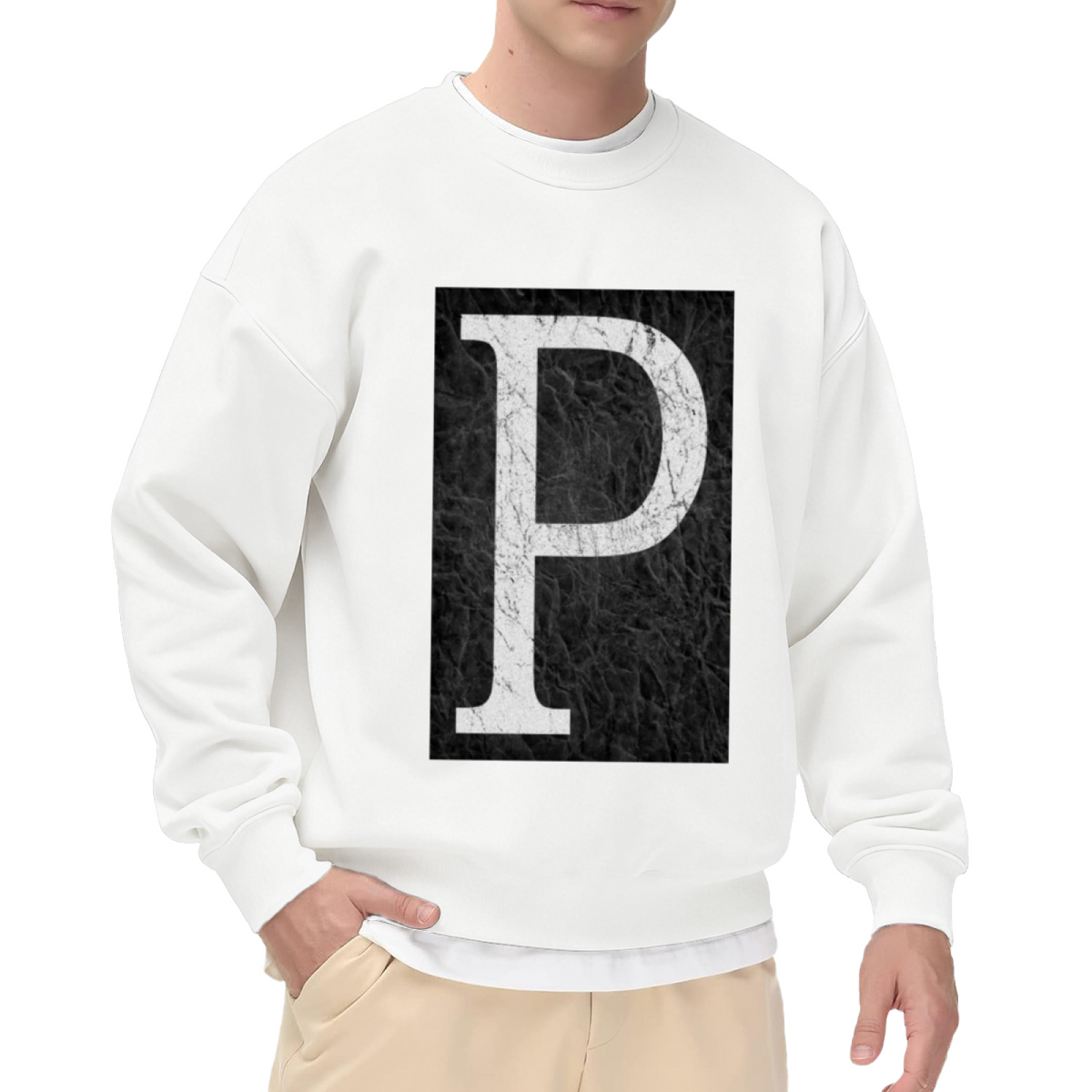 Letter P Marble Texture Crewneck Sweatshirt, Stone Monogram Pullover, Personalized Initial Gift