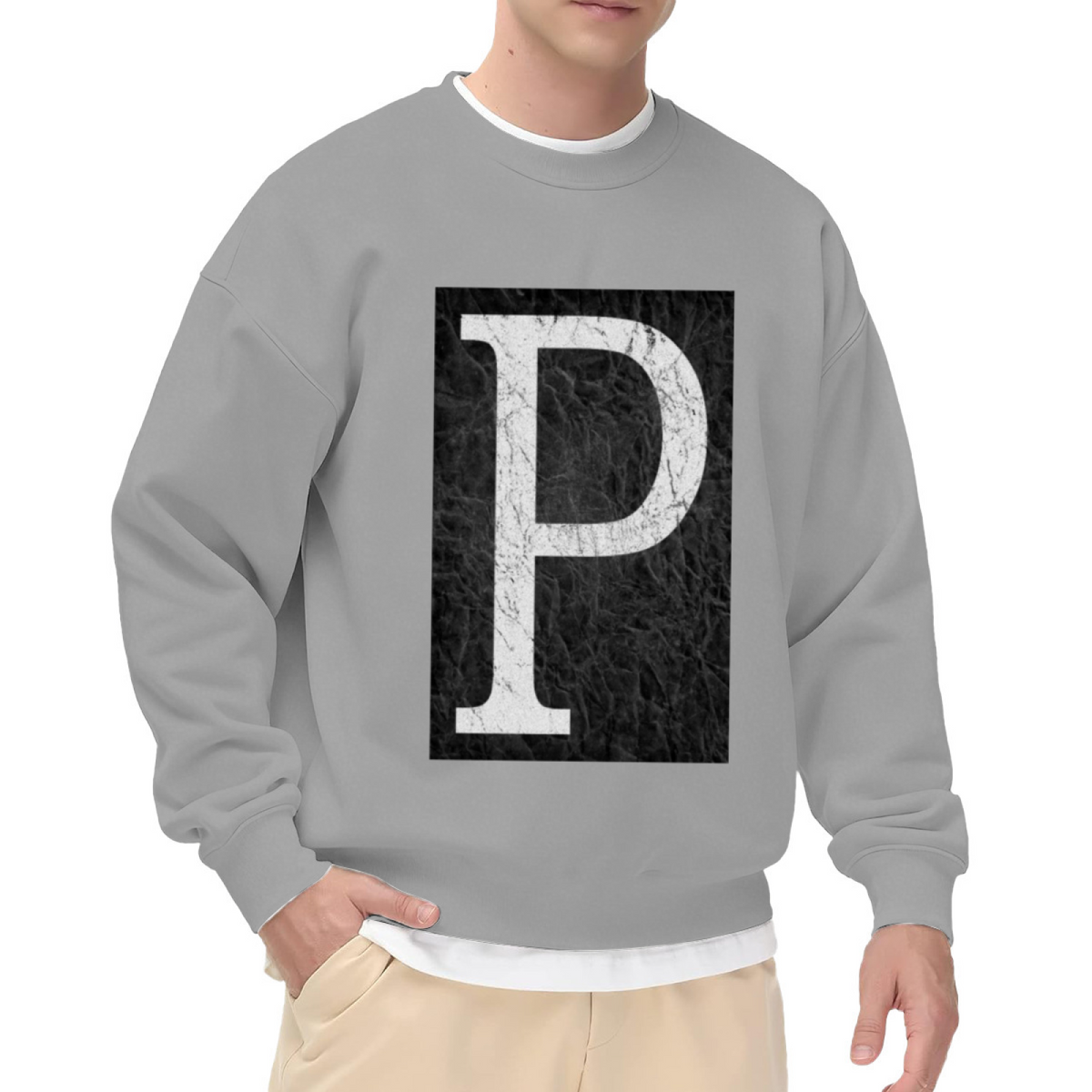 Letter P Marble Texture Crewneck Sweatshirt, Stone Monogram Pullover, Personalized Initial Gift