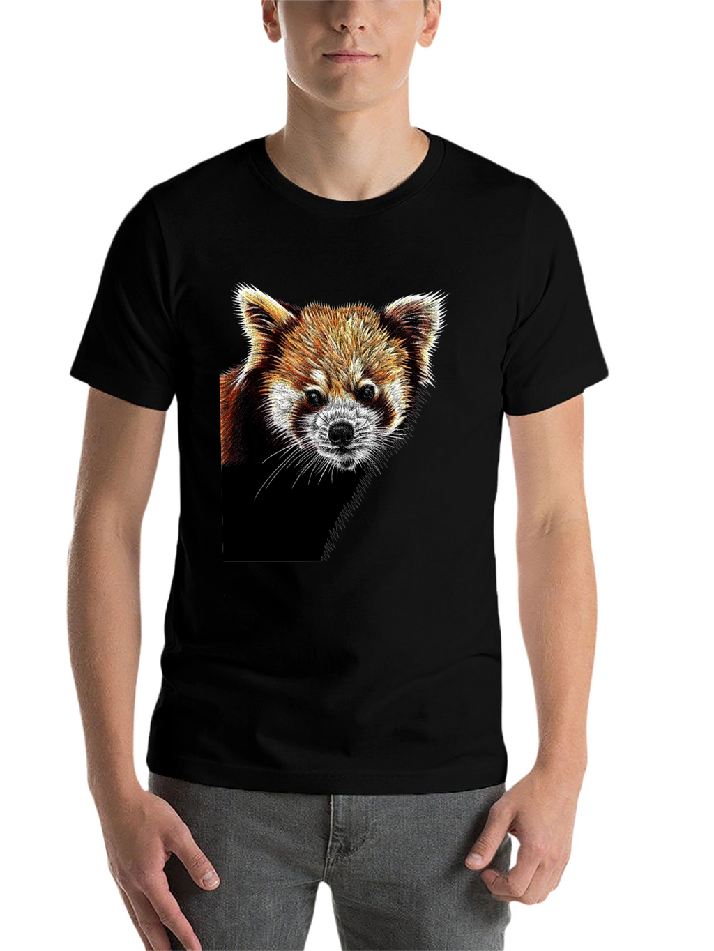 Red Panda Graphic Tee - Black Cotton T-Shirt