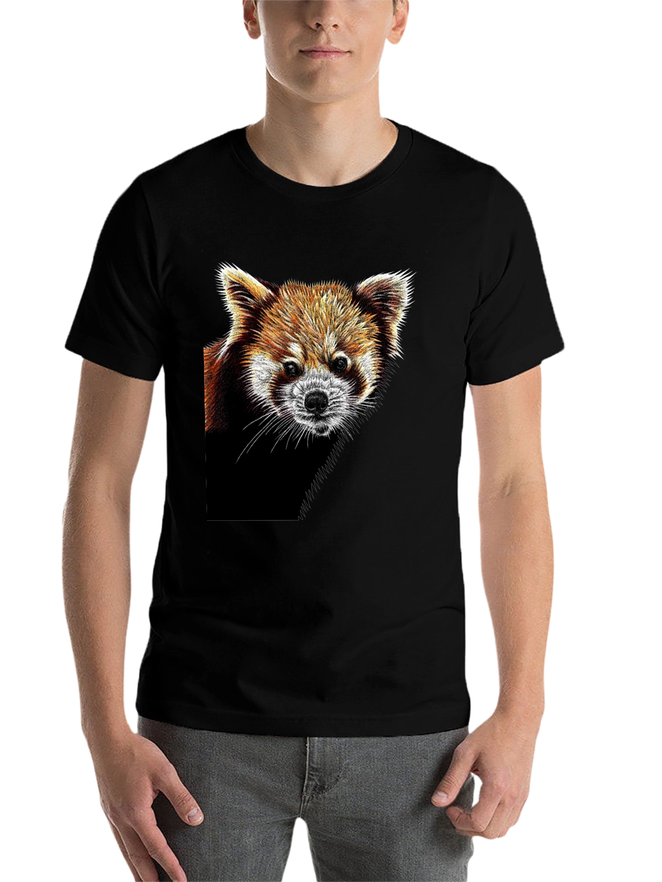 Red Panda Graphic Tee - Black Cotton T-Shirt