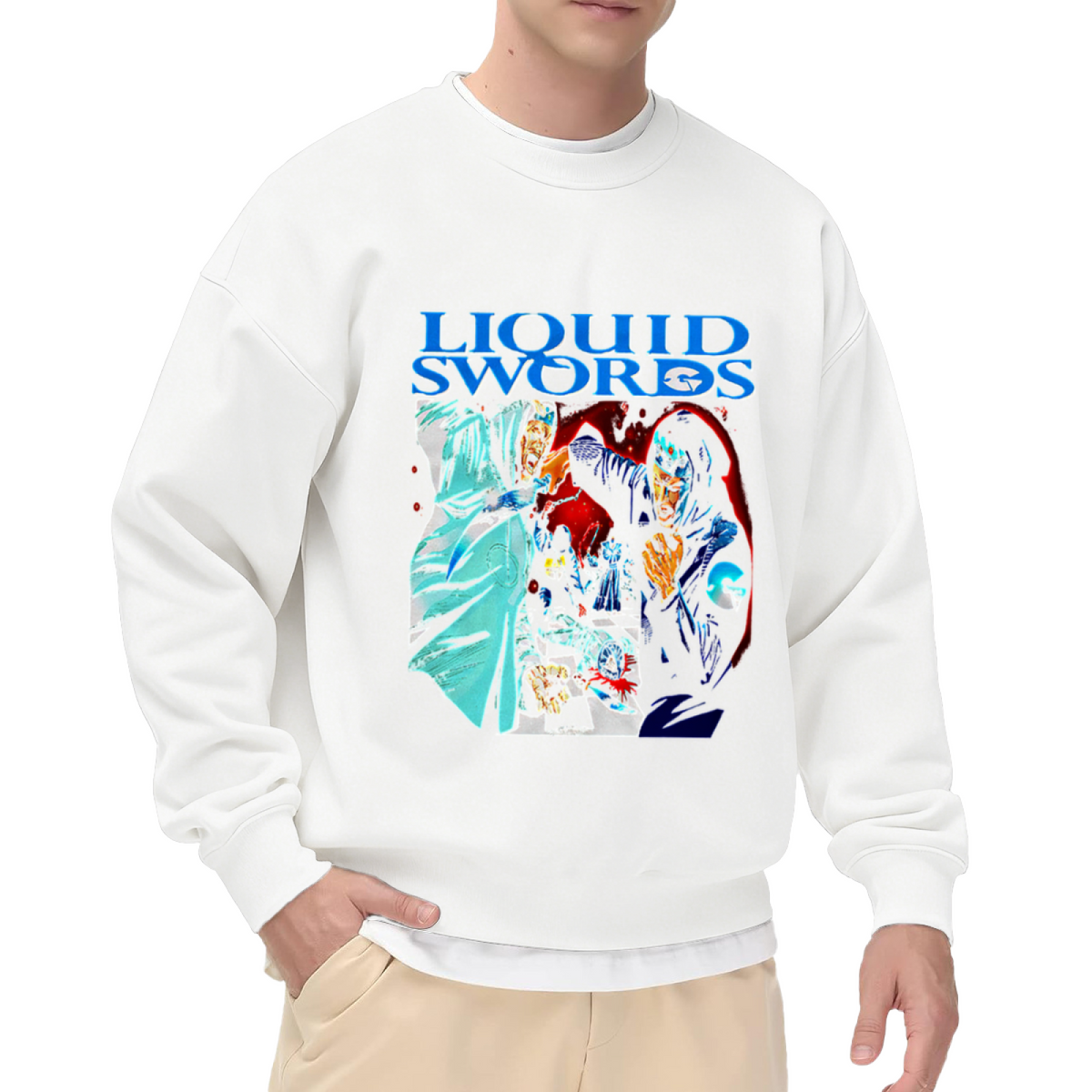 Liquid Swords Martial Arts Chess Battle Graphic Crewneck Sweatshirt | 90s Hip Hop Album Art Comic Pullover, Retro Rap Streetwear Gift