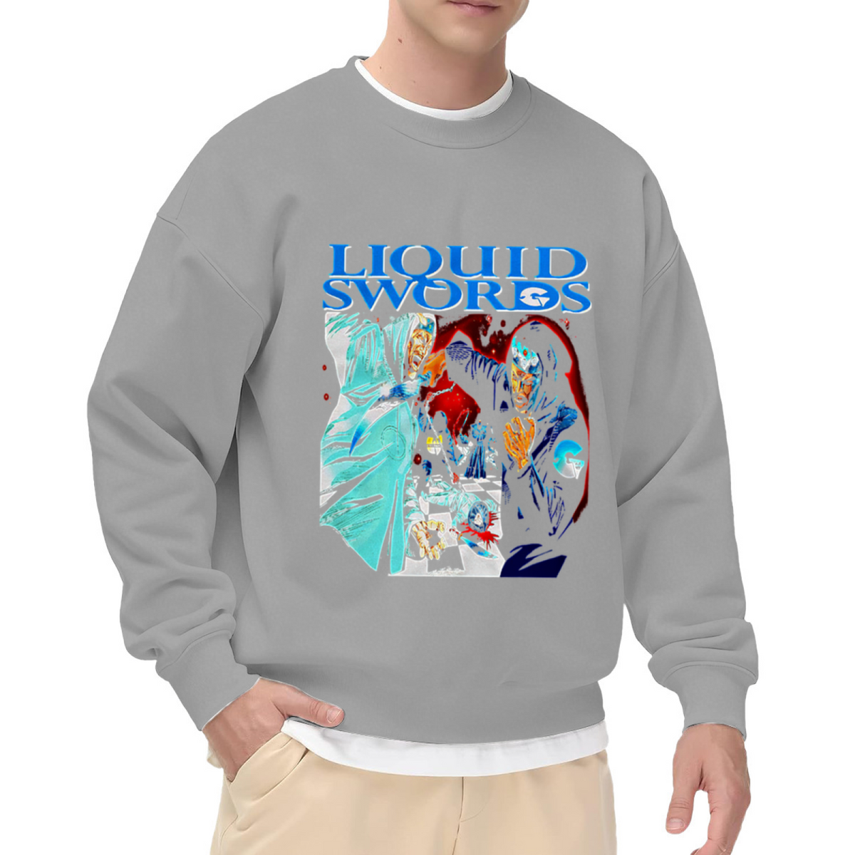Liquid Swords Martial Arts Chess Battle Graphic Crewneck Sweatshirt | 90s Hip Hop Album Art Comic Pullover, Retro Rap Streetwear Gift