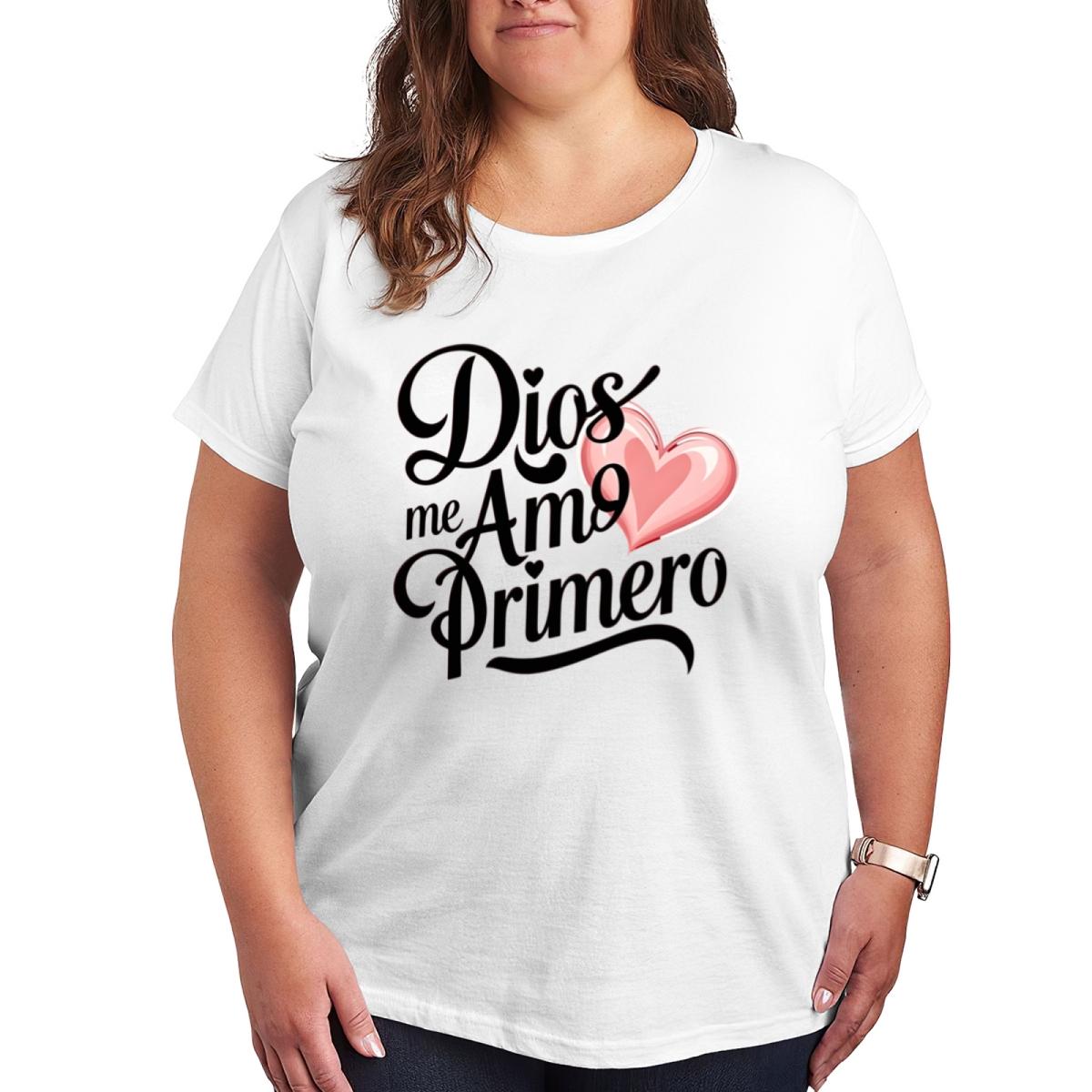 Dios Me Amo Primero Pink Heart Faith Tee