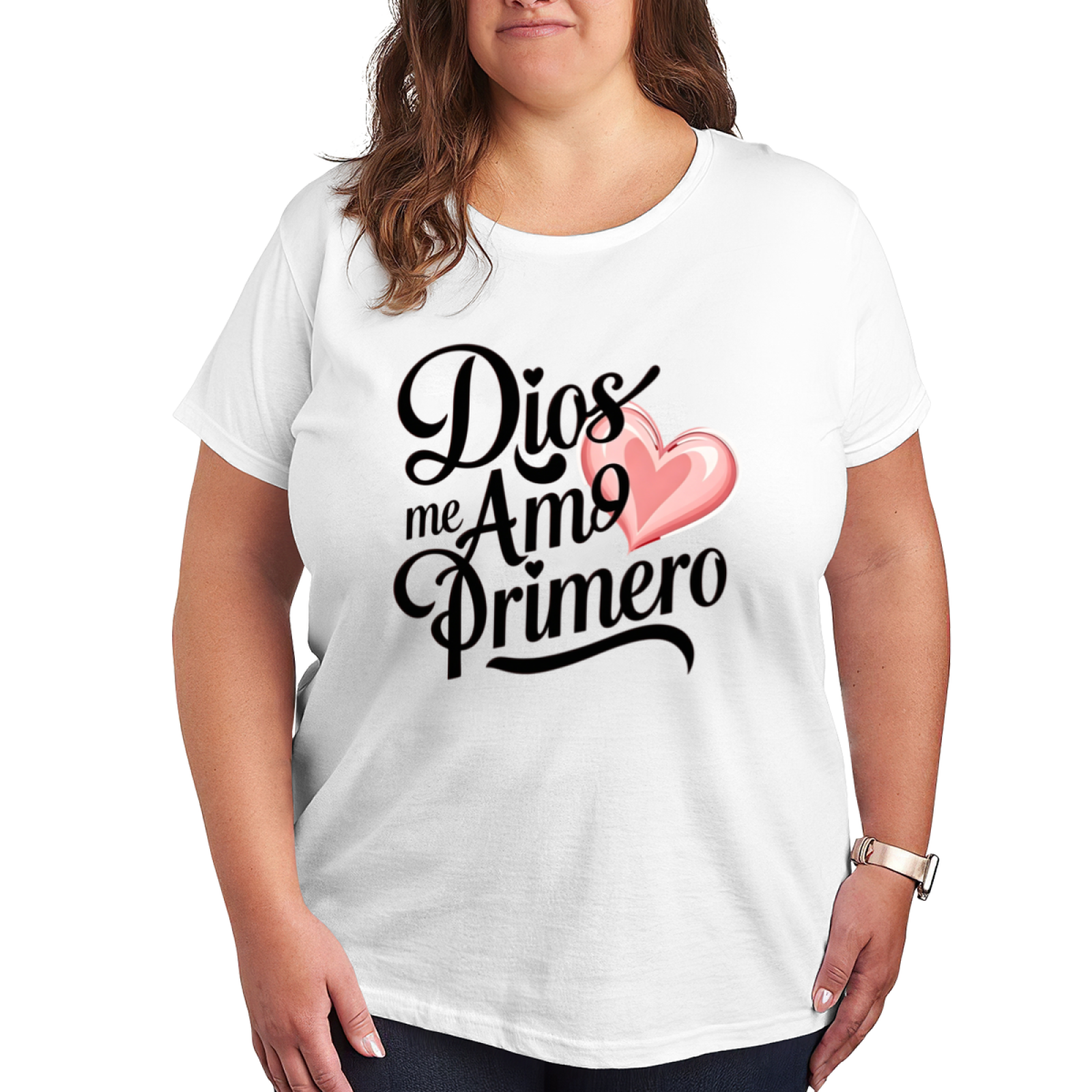 Dios Me Amo Primero Pink Heart Faith Tee