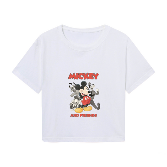 Retro Mickey & Friends Nostalgic Graphic White Cropped Top