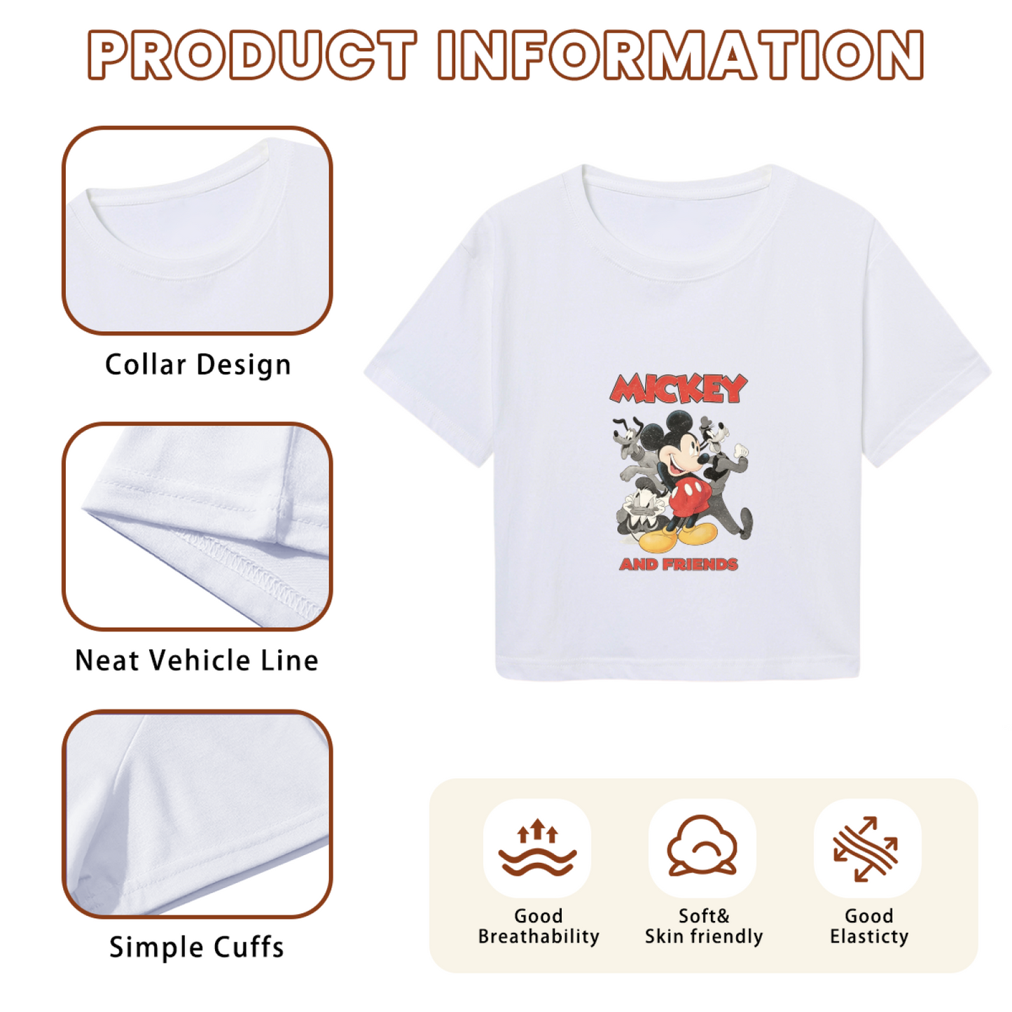 Retro Mickey & Friends Nostalgic Graphic White Cropped Top