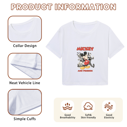 Retro Mickey & Friends Nostalgic Graphic White Cropped Top