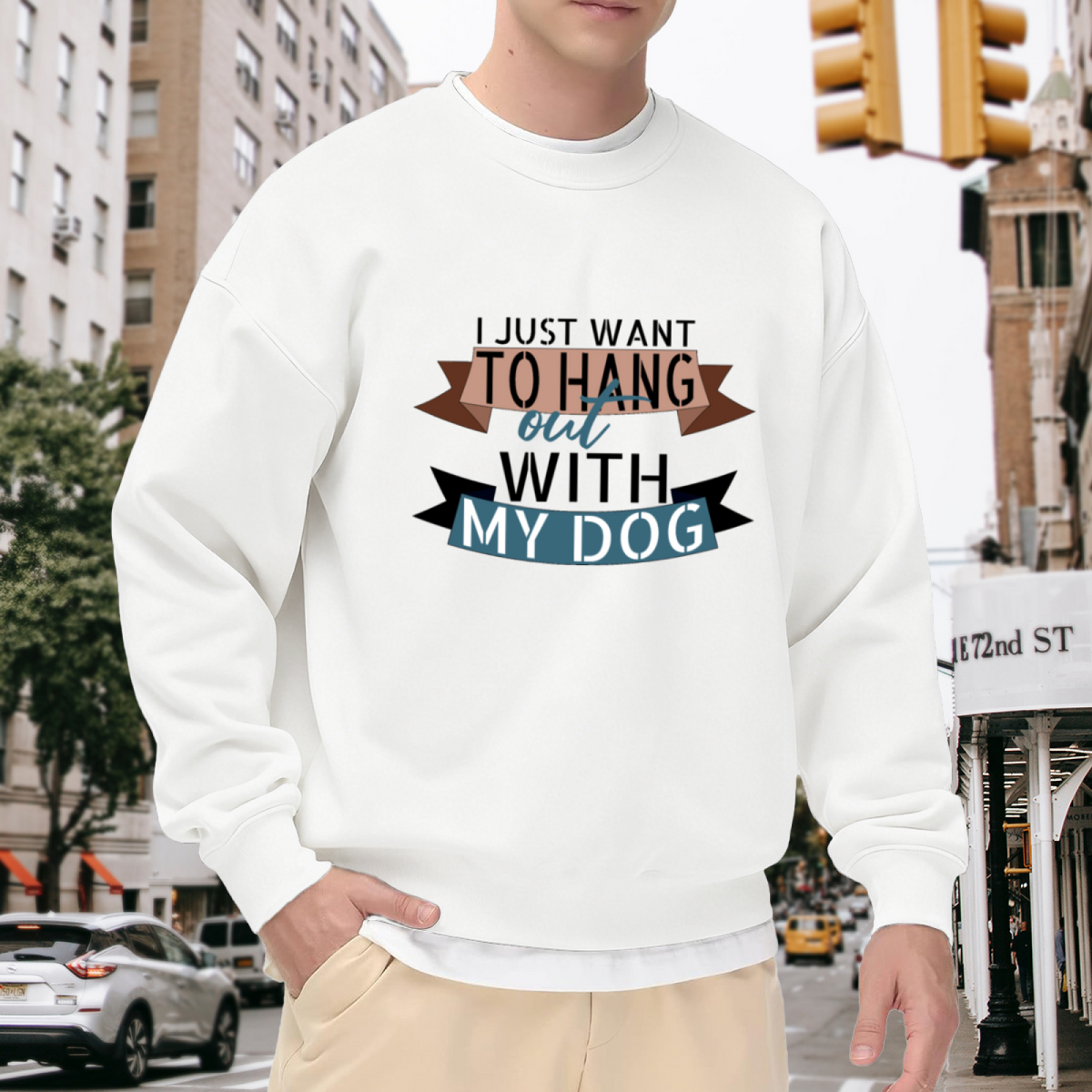 Dog Lover Crewneck Sweatshirt, Funny 'Hang Out With My Dog' Graphic for Pet Owners