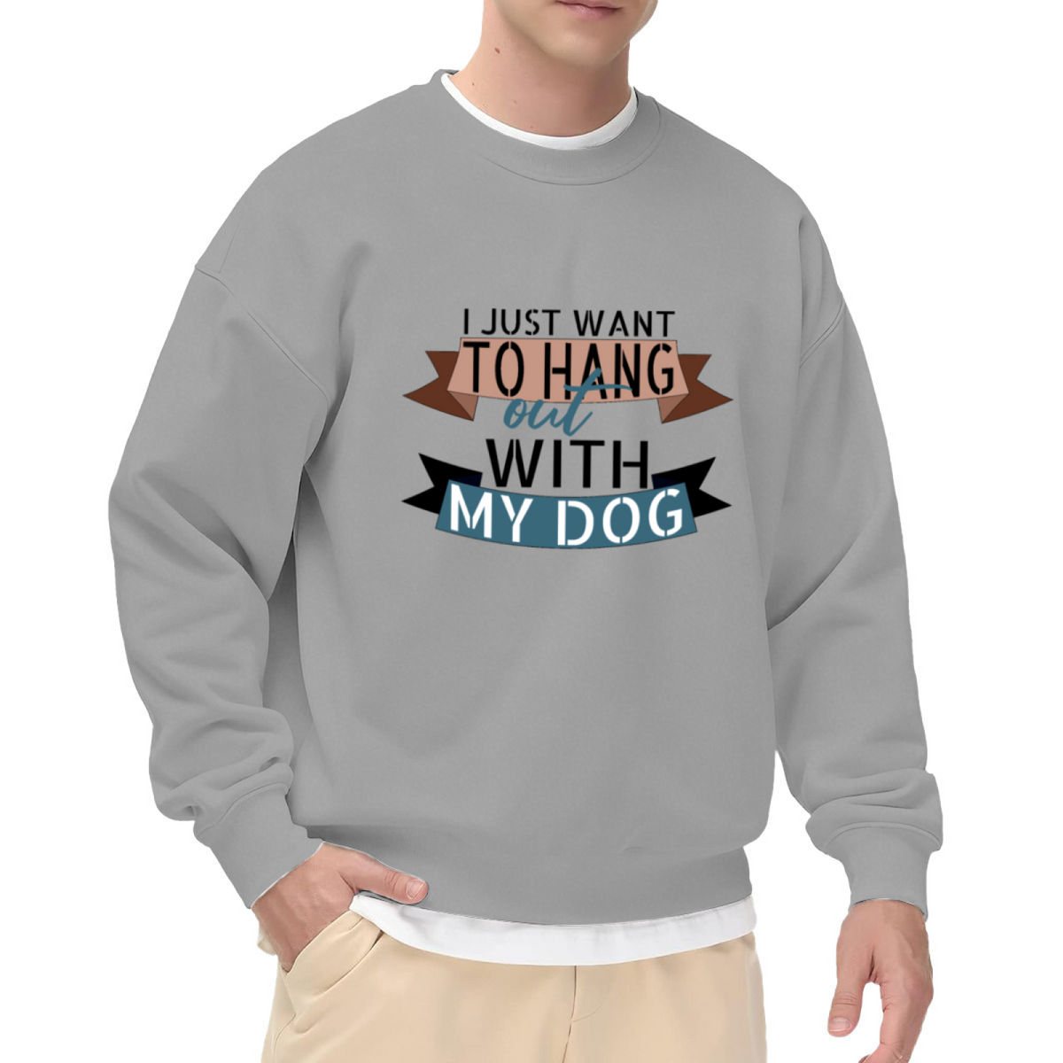 Dog Lover Crewneck Sweatshirt, Funny 'Hang Out With My Dog' Graphic for Pet Owners