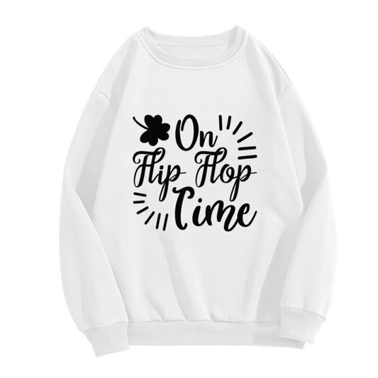On Flip Flop Time Clover Script Crewneck Sweatshirt | Laid-Back Summer Casual Pullover, St Patrick's Day Gift