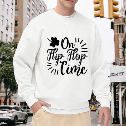On Flip Flop Time Clover Script Crewneck Sweatshirt | Laid-Back Summer Casual Pullover, St Patrick's Day Gift
