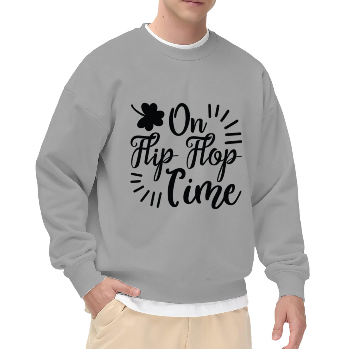 On Flip Flop Time Clover Script Crewneck Sweatshirt | Laid-Back Summer Casual Pullover, St Patrick's Day Gift