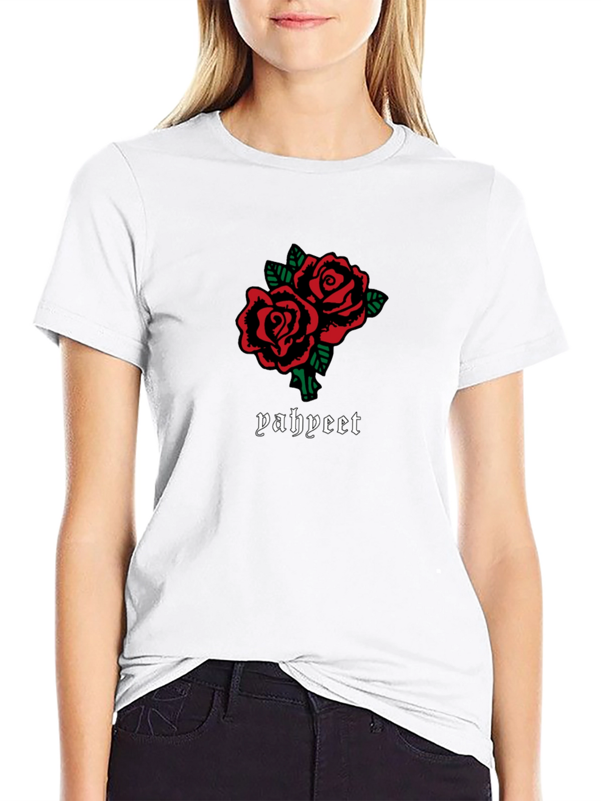Roses Graphic Tee - Trendy Black T-Shirt