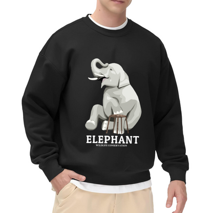 Elephant Wildlife Conservation Crewneck Sweatshirt, Cute Cartoon Elephant Pullover, Animal Rescue Gift