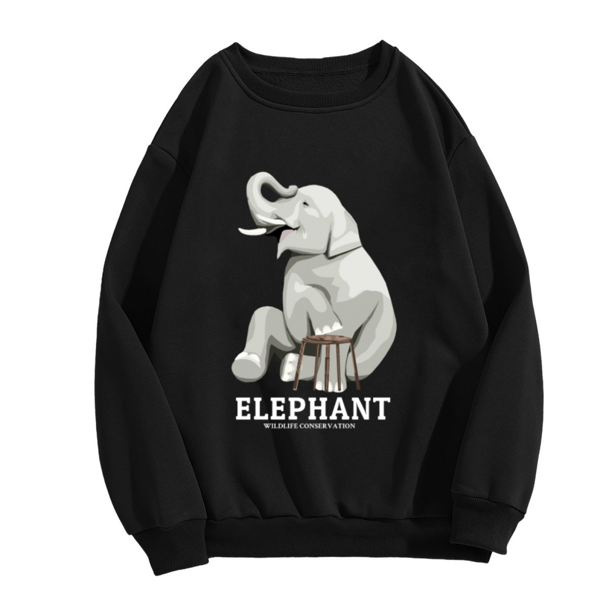 Elephant Wildlife Conservation Crewneck Sweatshirt, Cute Cartoon Elephant Pullover, Animal Rescue Gift