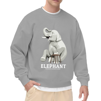 Elephant Wildlife Conservation Crewneck Sweatshirt, Cute Cartoon Elephant Pullover, Animal Rescue Gift