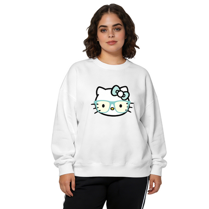 Nerdy Cute Glasses?Wearing Hello Kitty Crewneck Sweatshirt