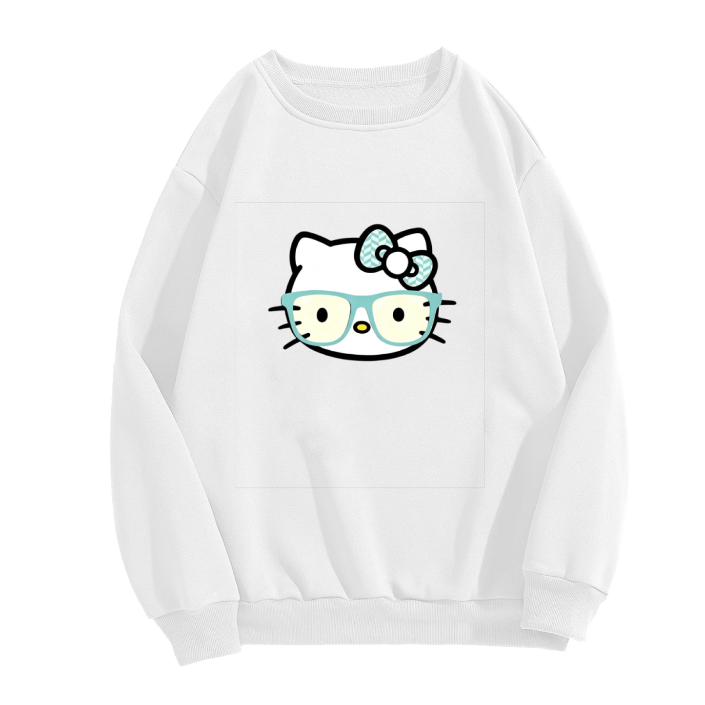 Nerdy Cute Glasses?Wearing Hello Kitty Crewneck Sweatshirt