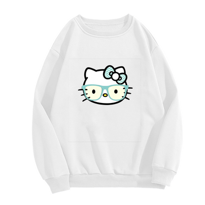 Nerdy Cute Glasses?Wearing Hello Kitty Crewneck Sweatshirt
