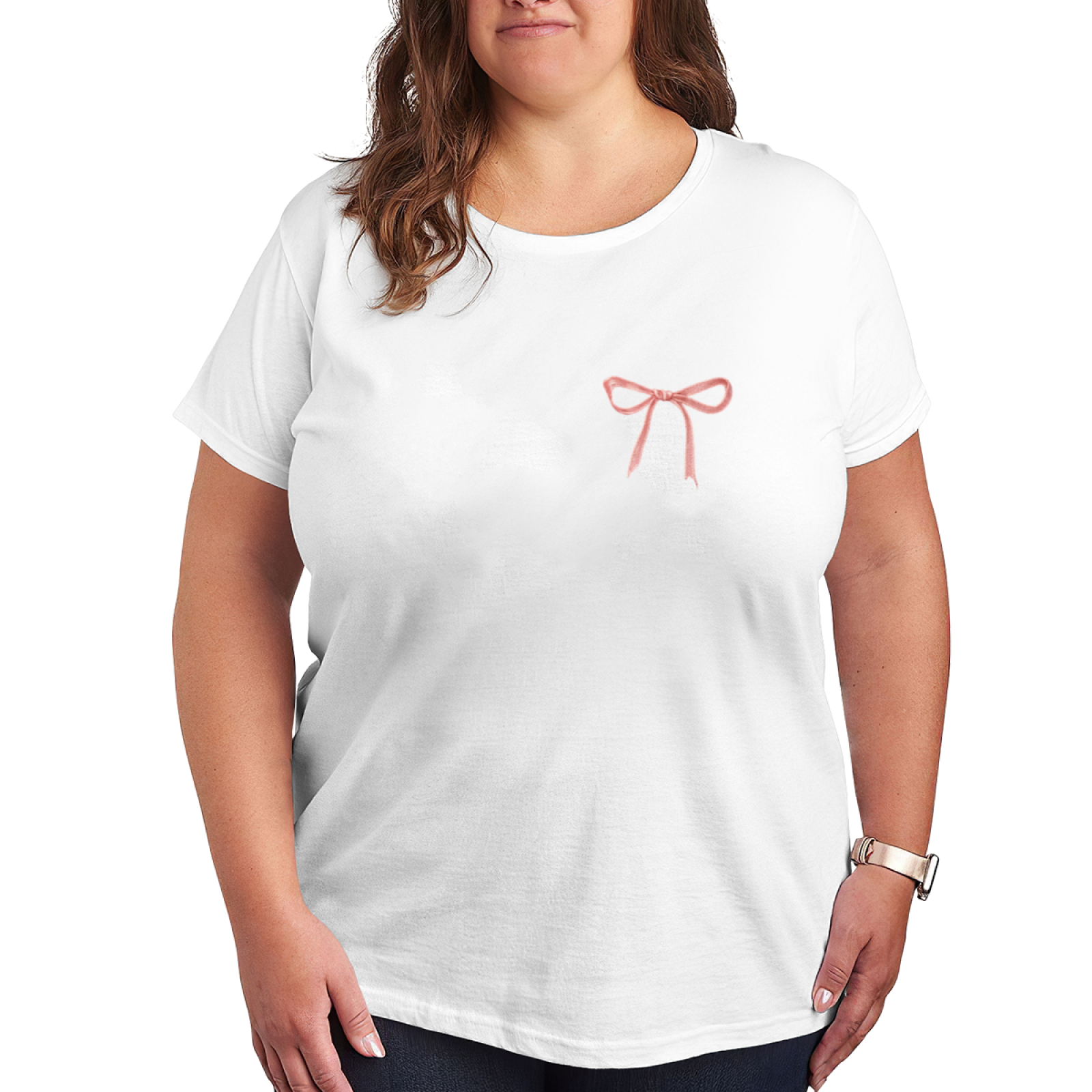 Minimal Coquette Pink Bow Chest Simple Black Tee