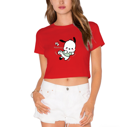 Minimal Hello Kitty Bow Graphic Green Cropped Short?Sleeve Top