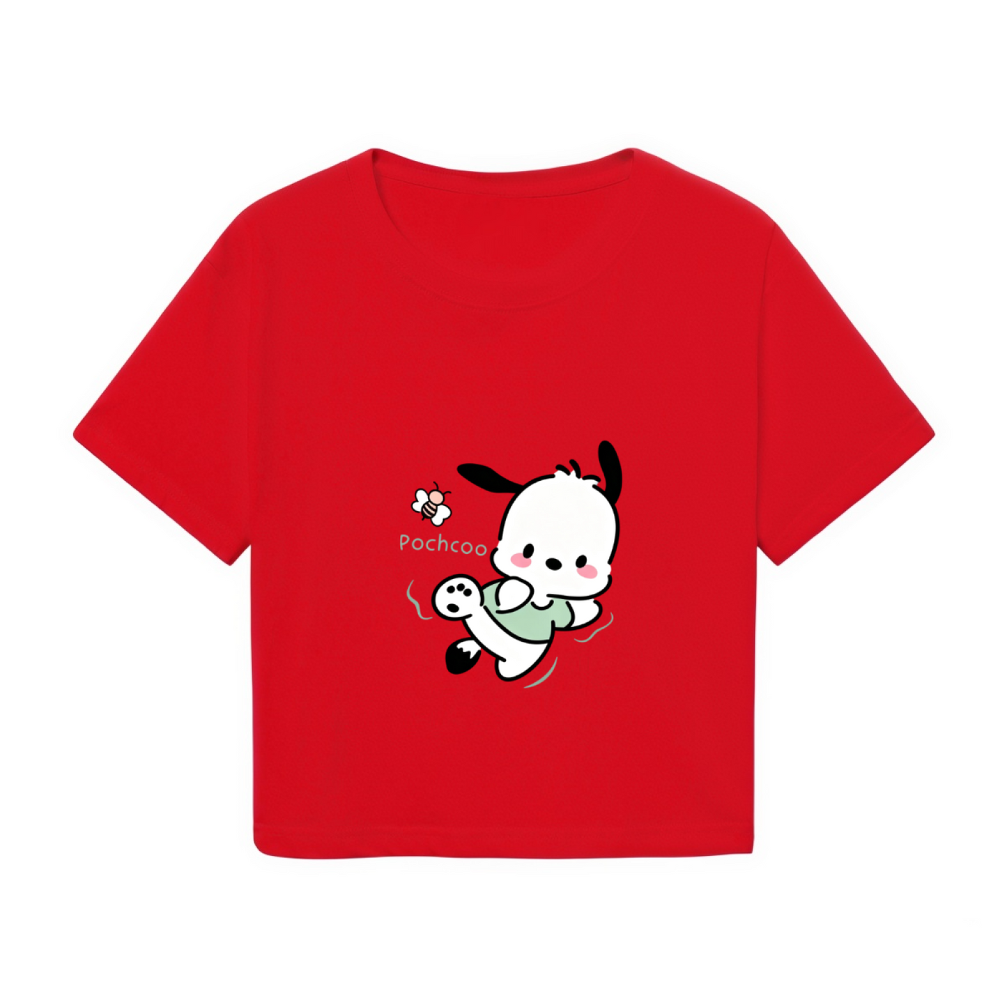 Minimal Hello Kitty Bow Graphic Green Cropped Short?Sleeve Top