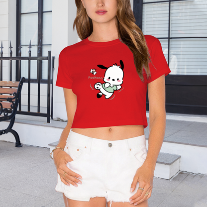 Minimal Hello Kitty Bow Graphic Green Cropped Short?Sleeve Top
