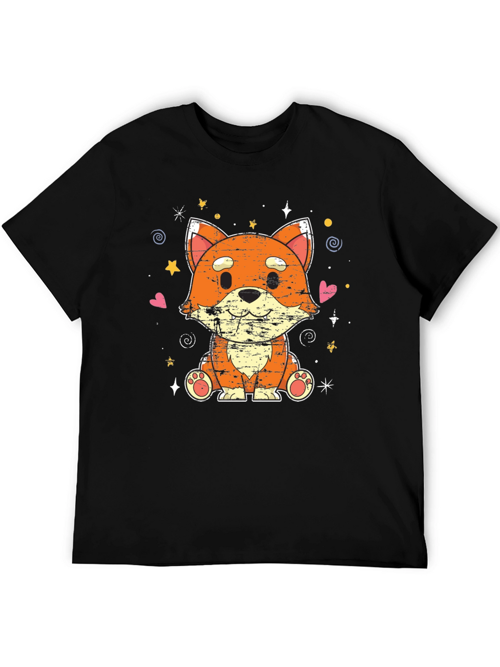 Cute Kawaii Fox Black T-Shirt