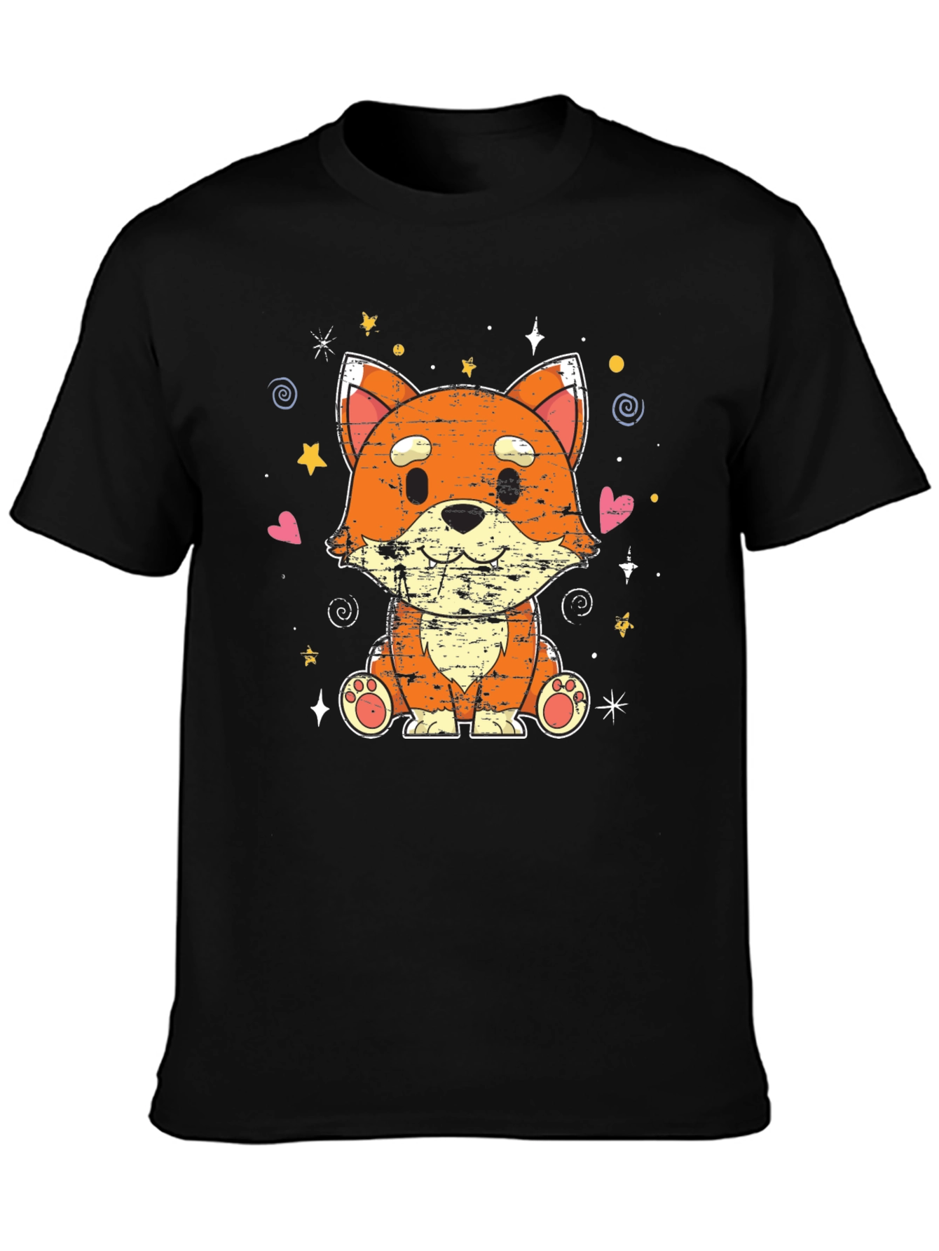 Cute Kawaii Fox Black T-Shirt
