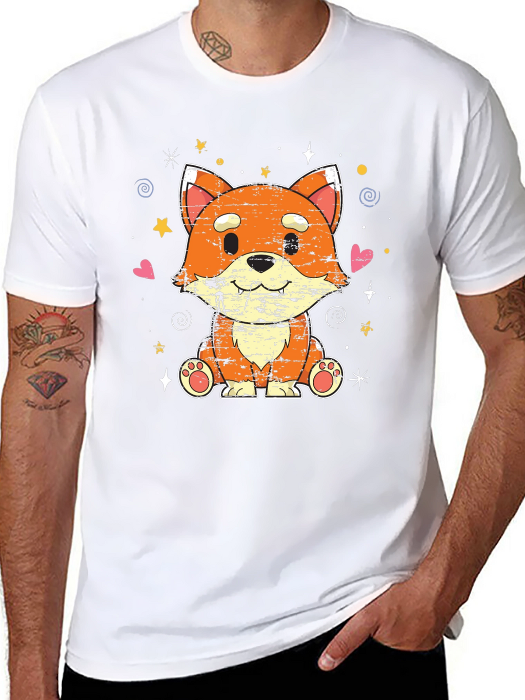 Cute Kawaii Fox Black T-Shirt
