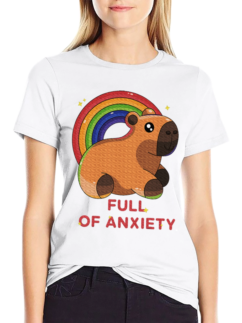Anxiety Capybara Rainbow T-Shirt
