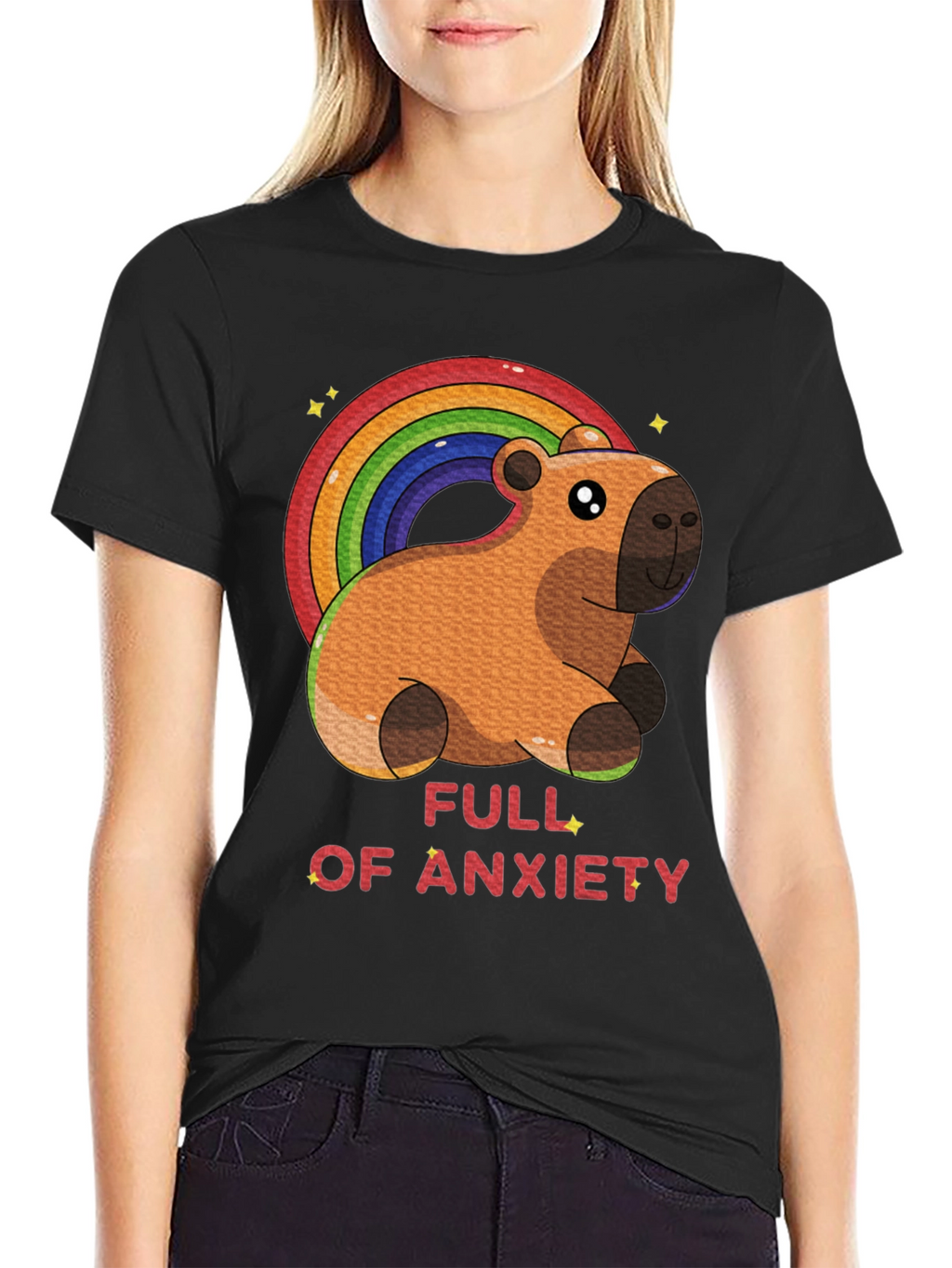 Anxiety Capybara Rainbow T-Shirt